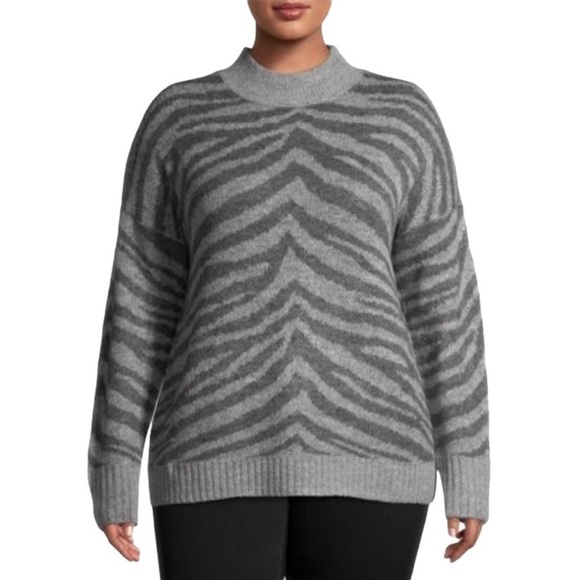 Terra & Sky Zebra Animal Print Pullover Sweater Mock Neck Pullover Sweater 1X - Picture 1 of 5